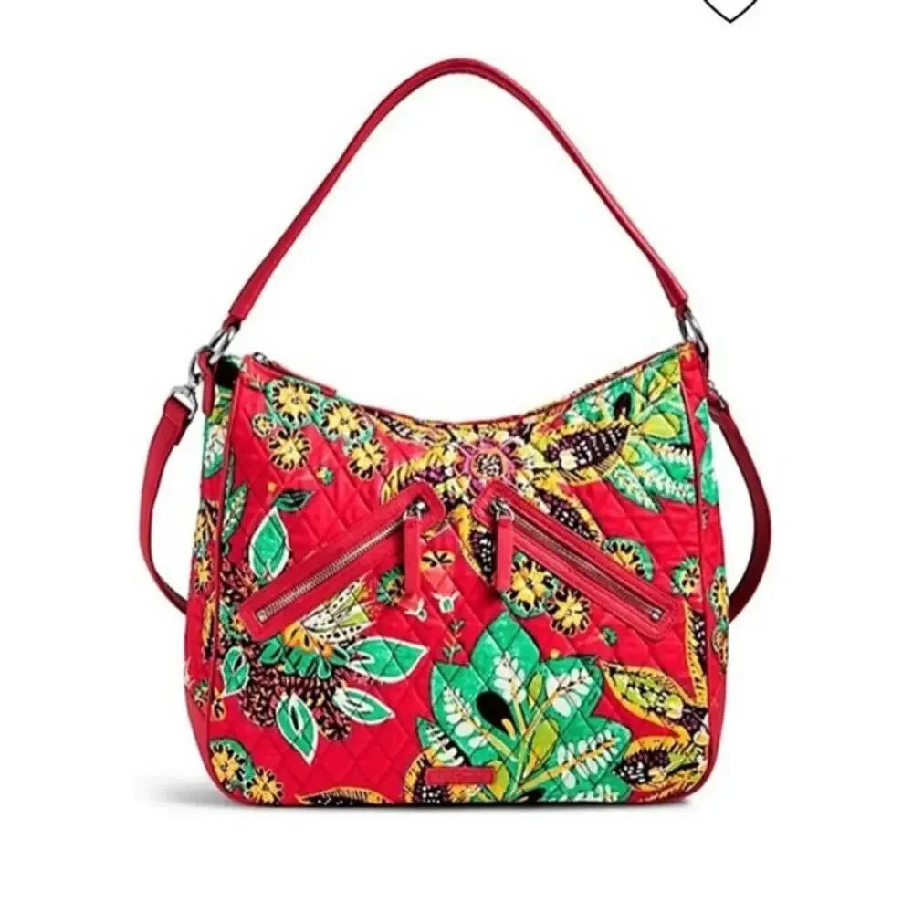 Vera Bradley NEW Vivian Hobo Bag Red Rumba Red Floral Print Crossbody Tote Purse